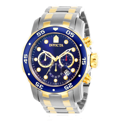 Invicta Men's Pro Diver Scuba 48mm Two Tone Stainless Steel Chronograph Quartz Watch, TT/Blue (Model: 0077)