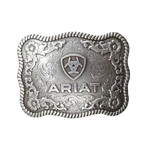 ARIAT Scalloped Logo Buckle with Twisted Rope Edge, Floral Scrolls, Filigree Detailing, 3 ¾
