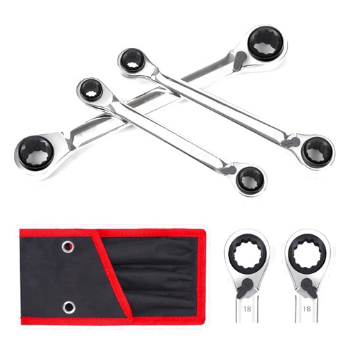 LRVEZSY 4-in-1 Reversible Ratchet Wrench Set, 8mm-19mm, CR-V Steel, Mirror Polished, Box End, Easy to Carry