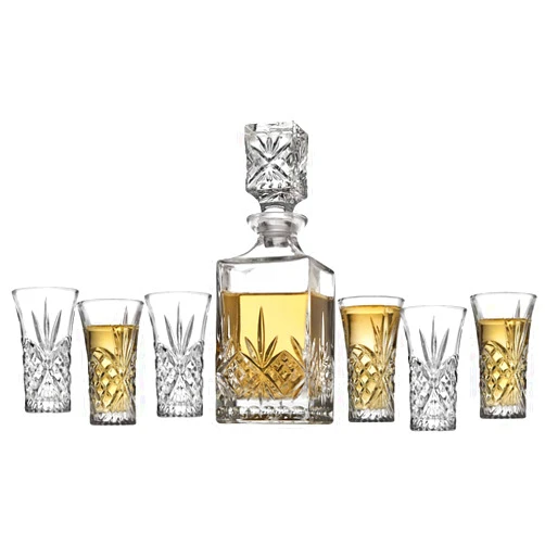Godinger Mini Whiskey Decanter and Shot Glasses Barware Set - 10oz Decanter for Scotch Wine or Vodka - Dublin Collection