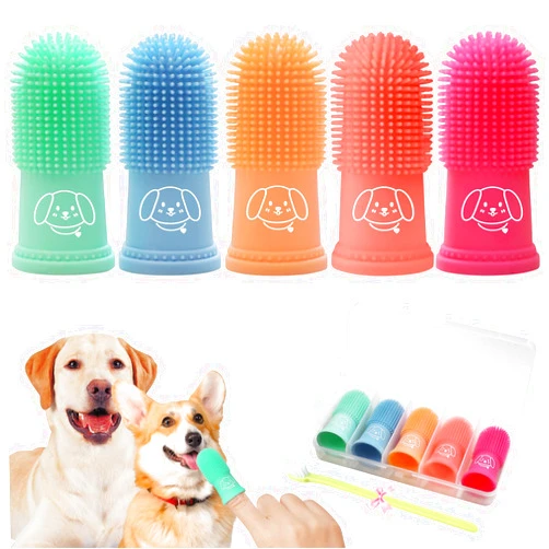 Powerfeng Dog Finger Toothbrush for Pet: Puppy Teeth Brushing Kit - Doggie Dental Cleaning Fingertip Fingerbrush