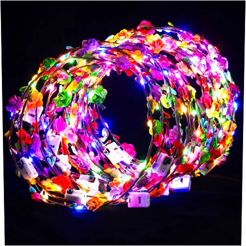 Syhood 40 Pcs LED Flower Headband, Light up Flower Crown Garland Flower Headdress Floral Headpiece for Women Hair Accessories Birthday Wedding Party(Plum Blossom Style)