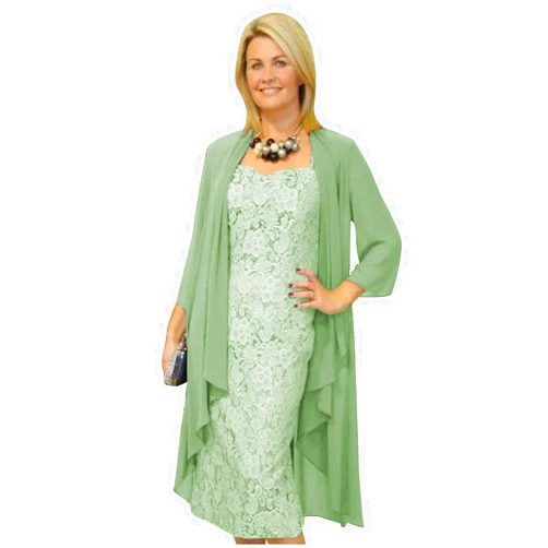 GMAR Women's Mother Of The Bride Dresses Tea Length With Jacket 3/4 Sleeves 14 Sage