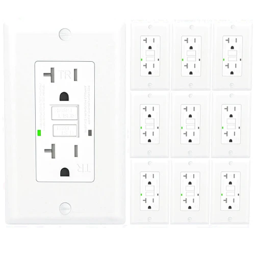 BRILLTECH 10 Pack - BRILLTECH GFCI Outlet 20 Amp, UL Listed, Self-Test with LED Indicator, Tamper Resistant Receptacle with Decorator Wallplate and Screws, White