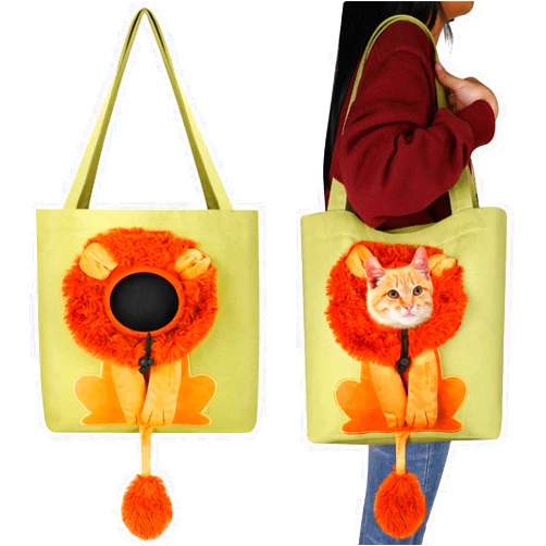 Cunno Pet Canvas Shoulder Bag Lion Shaped Cute Cat Carrier Portable Pet Canvas Shoulder Carrying Bag Chest Cat Bag Outdoor Dog Tote Bag Travel Handbag for Small Cat Dog Animal Supplies (Green)