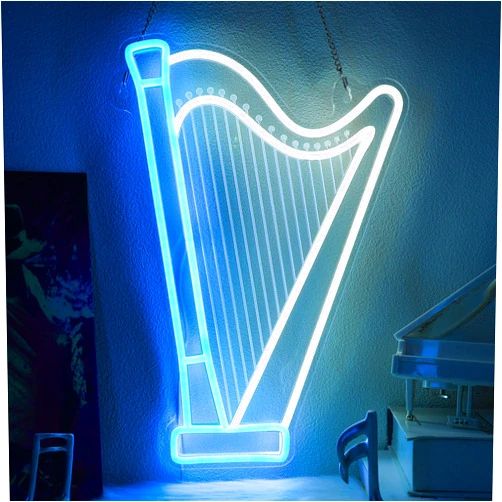 CoolGift Mart Harp Neon Sign, Dimmable LED Harp Room Decor Light With USB Powered, Decorations for Bedroom Living Room Club Music Studio, Gifts for Harp Enthusiasts Music Lovers