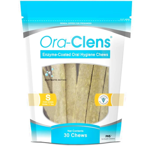 Ora-Clens Oral Hygiene Chews for Small Dogs - Cleans Teeth and Freshens Breathe - Coated with Enzymes - Prevents Plaque & Bacteria Build Up - 30 Chews