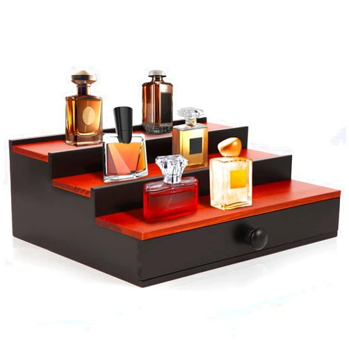 Decolore Black Wooden Cologne Organizer for Men 3 Tier Cologne Display Shelf with Drawer and Hidden Compartment for Organizing and Storing Colognes, Key, Jewelry, Father's Day Gift, Christmas Gift