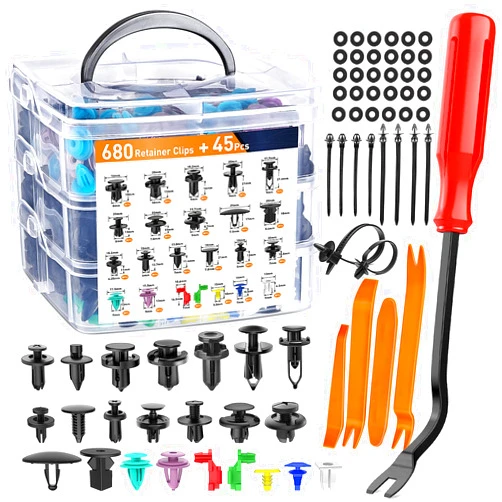 GOOACC 725Pcs Car Push Retainer Clips & Auto Fasteners Assortment -23 Most Popular Sizes Nylon Bumper Fender Rivets with 10 Cable Ties and Fasteners Remover for Toyota GM Ford Honda Chevy
