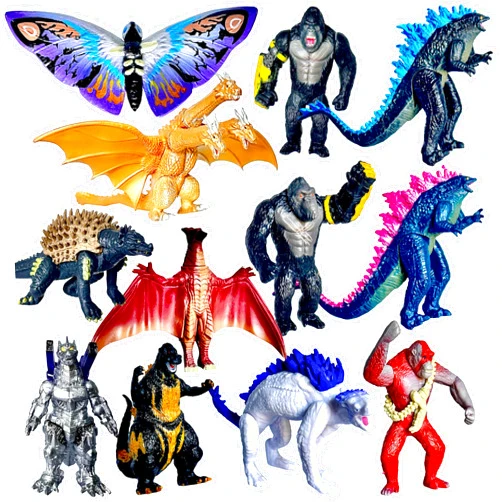 TwCare Set of 12 Godzilla x Kong: The New Empire, Dinosaur Dragon Toys Action Figures, Evolved Basic Exquisite Battle Roar B.E.A.S.T. Glove Shimo Frost Bite Mecha King Ghidorah Cake Toppers Pack