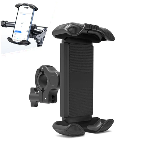 Irinidig 1 PC Motorcycle Mobile Phone Holder, Fully Wrapped Shockproof Anti-Shake Riding Navigation Holder, 360 Degree Rotatable Waterproof Bracket, Universal for Motorcycles (Black #Handlebar)