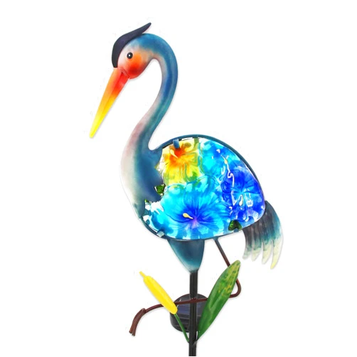 WUFEILY Heron Solar Garden Lights, Hand-Painted Glass Solar Garden Decor, Lawn Ornaments Solar Stake Lights Yard Art Solar Landscape Lights for Patio Lawn Yard Porch Decor
