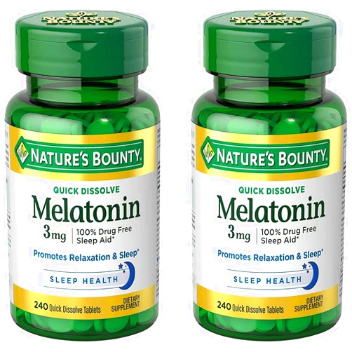 Nature's Bounty Melatonin 3mg, 100% Drug Free Sleep Aids for Adults, Supports Relaxation and Sleep, Dietary Supplement, 240 Count (Pack of 2)