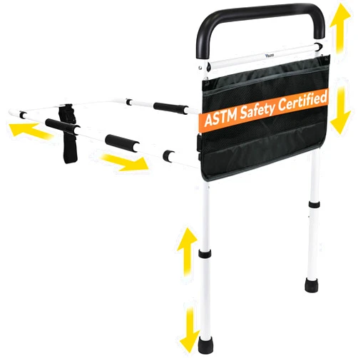 Vaunn FSA/HSA Eligible, Vaunn Medical New Adjustable Bed Assist Rail Handle (Passed ASTM F3186–17 Safety Standard) and Hand Guard Grab Bar, Bedside Safety and Stability (Tool-Free Assembly), White/Black