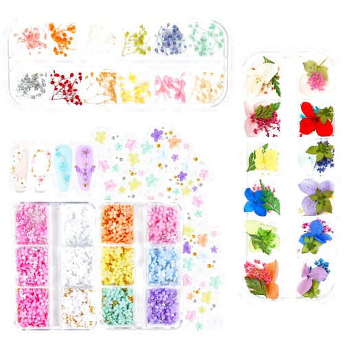 IFancer Flower Nail Charms Collections - Bundle Acrylic Flowers & Natural Dried Flowers BD22-85