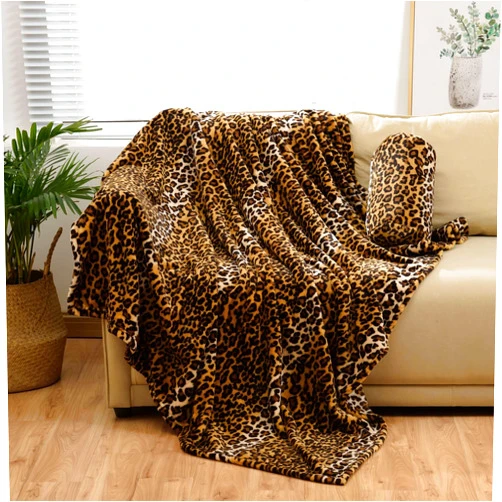 Bnuitland Leopard Print Fleece Flannel Throw Blanket(50x40inch) with Leopard Storage Pouch,300 GSM Double Sided Bed Throw,Lightweight Fuzzy sofa Blanket for Babys and Kids,Super Soft Flannel Throw