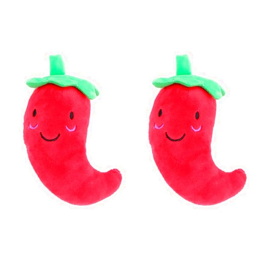 LOGOFUN 2pcs Pet Squeaky Toy with Squeaker Push Pepper Shaped Dog Chewing Toy Stuffed Vegetable Shaped Biting Toy for Pet Supplies - Red