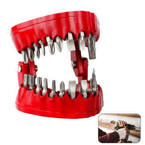 DGBAIZ Denture Drill Bit Holder,Gag Gift for Dentist,Magnetic Gums with 28PCS Bits,3D Sculpture Desk Gadget Decoration,1/4”Hex Bit,2-in-1 Screwdriver