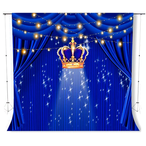 KUKUSOUL 8x8ft Royal Blue and Gold Backdrop Royal Blue Crown Glittering Stage Curtain Theme Background Party Banner Cake Table Decor Portrait Photo Studio Photobooth Props KUBYC428