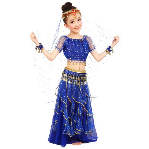 Cielary Girls Belly Dance Top Skirt Set Halloween Costume with Head Veil,Waist Chain