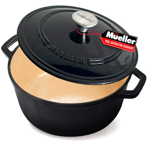 MUELLER HOME 6 Quart Enameled Cast Iron Pot Dutch Oven, Heavy-Duty Oven-Safe up to 500° F, & Across All Cooktops, Casserole Dishes for Ovens, Bread Pan with Lid and Knob, Cast Iron Cookware, Black