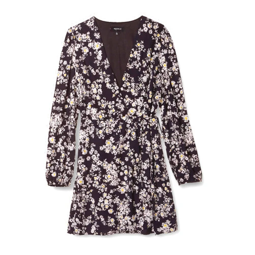 4SI3NNA Women's Tiffany Long Sleeve Mini Wrap Dress