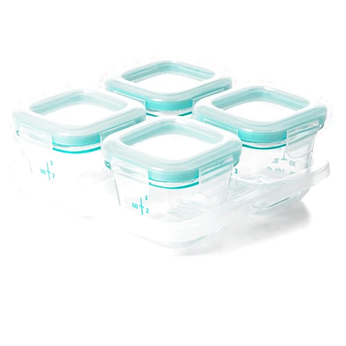 OXO Tot Glass Baby Blocks Food Storage Containers, Teal, 4 oz