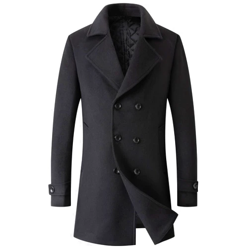 chouyatou Men's Classic Double Breasted Wool Blend Pea Coat Mid Long Trench Coat