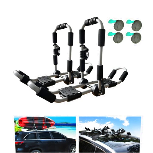 HUIMENG Kayak Roof Rack 4-in-1 Folding Adjustable Bilateral J-Shaped Roof Rack for Kayak/Surf/Ski Roof Carrier Rack with 4 PCS Tie Down Straps On Rooftop Mount on Car SUV Truck Crossbar