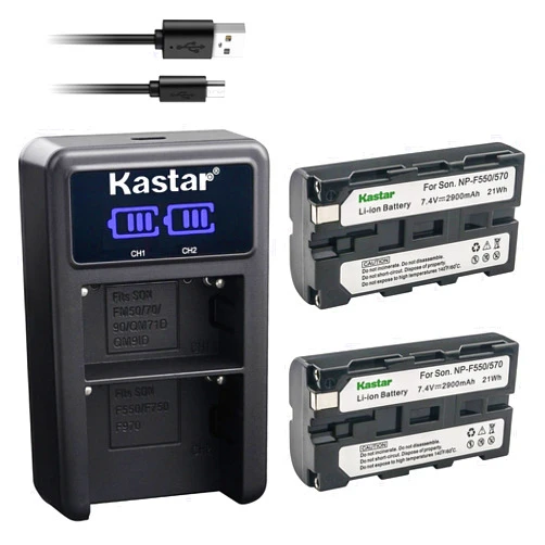 Kastar 2-Pack NP-F570 Battery and LED2 USB Charger Compatible with LituFoto P60 P60s R60 F40 P40 LED Light, DigitalFoto Solution Limited HTZ-50, Vibesta Peragos Disk 304B 304P 30C LED On-Camera Light