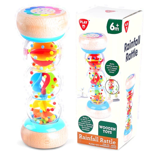 PLAY Rainmaker - 7 inch Wooden Rainbow Rain Stick Montessori Toys for Babies 6-12 Months, Baby Rattle Shaker Sensory Developmental Toy, Raindrops Musical Instrument