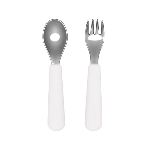 Lalo Utensils - Toddler Fork and Spoon Set - Stainless Steel and Silicone Ergonomic Toddler Utensils - Children Safe Flatware Set - 2 Pieces - Lavender