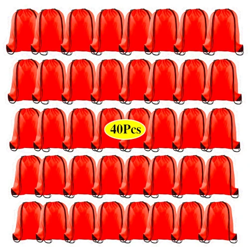 KUUQA 40Pcs Red Drawstring Backpack Bags Sack Drawstring Bags Bulk String Backpack Storage Bags for Sport Gym Traveling