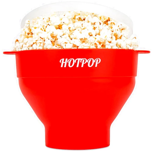HOTPOP The Original Hotpop Microwave Popcorn Popper - Silicone Bowl, BPA-Free & Dishwasher Safe, Red