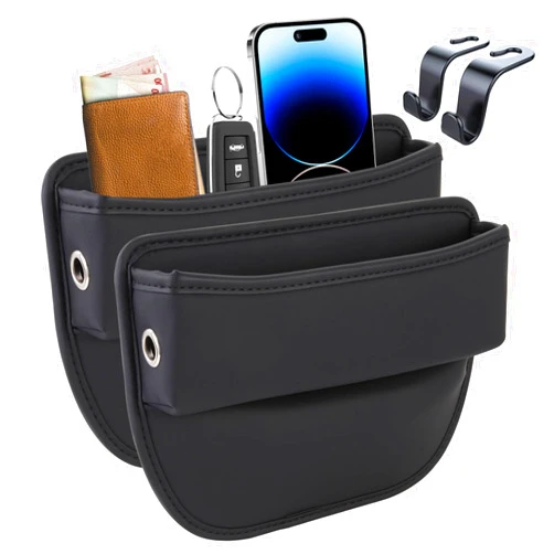 WowGood Car Seat Gap Filler Organizer, Premium PU Leather Car Seat Organizer, Car Front Seat Storage Box for Phones, Keys, Cards, Glasses (Black, 2 Pack)