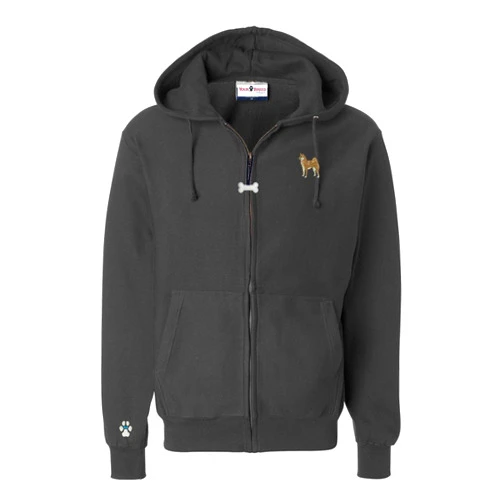 YOUR BREED CLOTHING CO. Shiba Inu Men's Full Zip Hooded Sweatshirt with Embroidered & Bone Zipper Pull