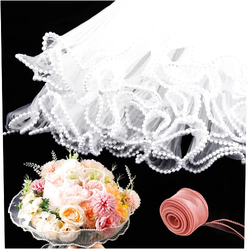 JINIOHEE 3 Pack Floral Bouquet Wrapping Paper, 4 Yard Korean Flower Wrapping Mesh Paper with 9 Meter Ribbons, Floral Net Yarn Wrinkle Waves Paper for DIY Crafts Gift Packaging, White
