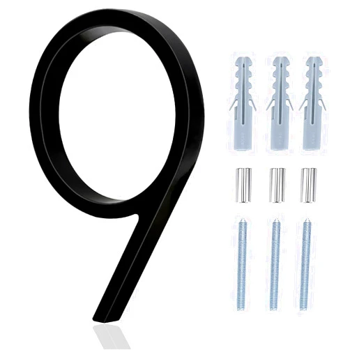 Reavor House Numbers For Outside - 5 Inch Modern Floating Address Numbers For Houses Rust Proof Zinc Alloy Easy To Install, High Gloss Black Number 9