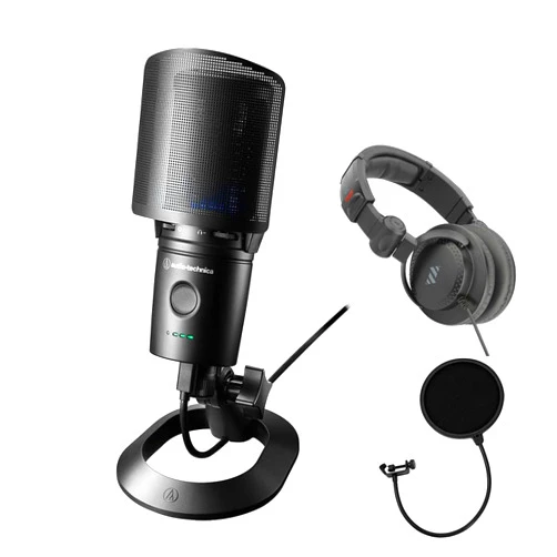 Audio-Technica Cardioid Condenser USB Microphone (AT2020USXP) Bundle with Polsen HPC-A30-MK2 Monitor Headphones & Pop Filter
