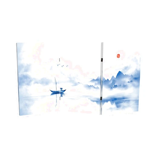 Barpapier 2 Ft Room Divider Screen Seascape oriental style fishing sailboat calm Traditional oriental ink Portable Short Canvas Folding Screen 3 Panel Freestanding Separator Privacy Partition Indoor Home Office