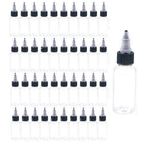 ISUSSER Pack of 40 PCS Clear Refillable Empty Plastic Squeeze Bottle with Black Twist Top Caps, 1oz/30ml