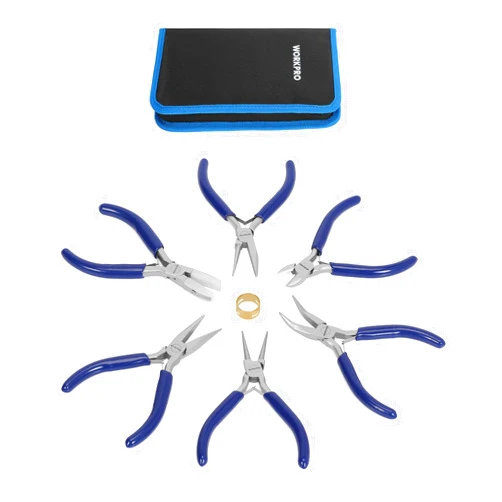 WORKPRO 7-Piece Jewelry Pliers Set, Professional Jewelry Making Tools with Easy Carrying Pouch, Wire Cutters & Chain Nose Pliers for Craft & Earring Making