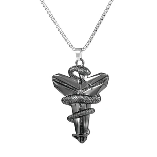 PITIKI Titanium steel black mamba snake necklace men's hip-hop fashion sports pendant pendant accessories (BLACK)
