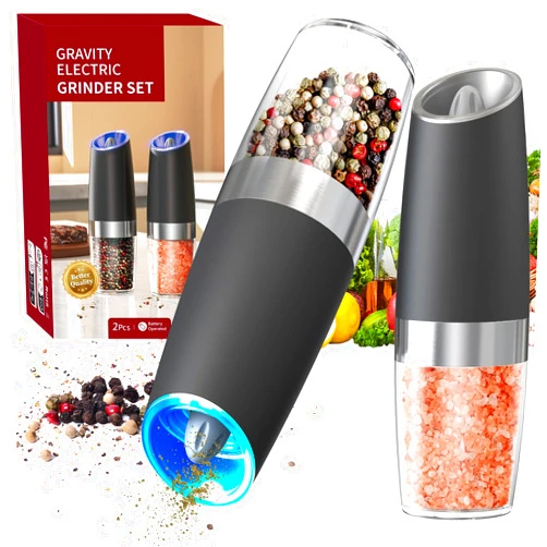 CIRCLE JOY Gravity Electric Salt and Pepper Grinder Set Automatic Salt and Pepper Grinder Set with LED Light, Battery Operated, Adjustable Coarseness, Large Capacity, for Home Kitchen BBQ