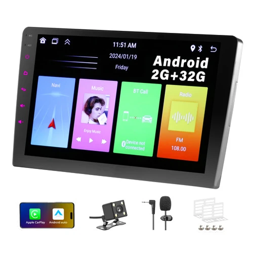 LSLYA 2G+32G Double Din Android 13 Car Stereo with Wireless Apple Carplay and Android Auto,9 Inch Touch Screen Car Audio with Bluetooth FM,WiFi,Phone Link,GPS Navigation,Camera Grey