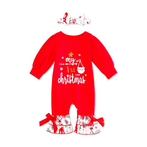 Perdeca My First Christmas Baby Girl Outfit Infant Christmas Romper Cute Lantern Sleeve Jumpsuit Baby Girl Christmas Outfit…