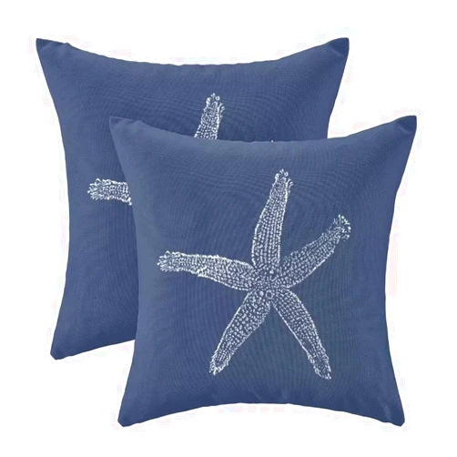 AEIOAE Coastal Pillow Covers 20X20 Inch Set of 2 Navy Blue Starfish Throw Pillow Covers Beach Pillowcase Linen Nautical Decor for Outdoor Home Sofa Bedroom Living Room