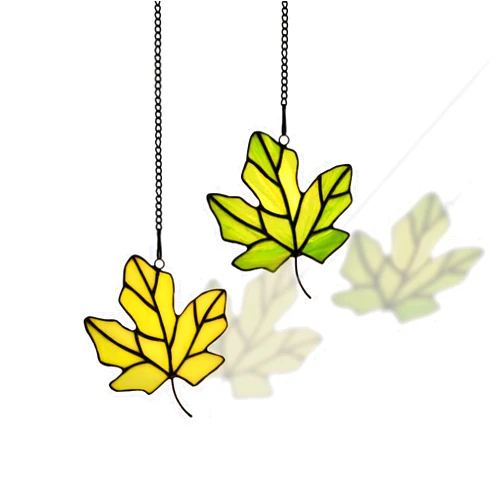 HomeBeauty PA0015 Maple Leaf Suncatcher, Stained Glass Window Hanging, Tiffany Style Leaves Decorations Gifts (Maple Leaf, Green, Set of 2)