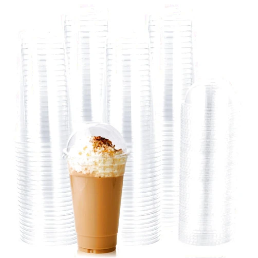 Lilymicky 90 Sets 20 oz Clear Plastic Cups with Dome Lids, 20 oz Disposable Plastic Drinking Parfait Cups for Ice Coffee, Smoothie, Frappuccino, Bubble Boba
