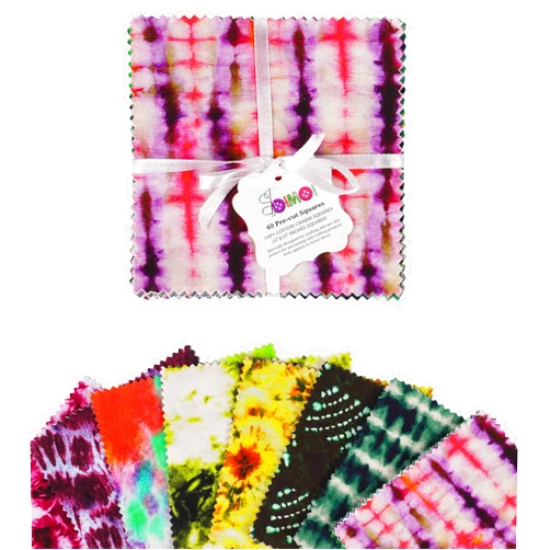 Soimoi Precut 10-inch Tie & Dye Prints Cotton Fabric Bundle Quilting Squares Charm Pack DIY Patchwork Sewing Craft- Multicolor